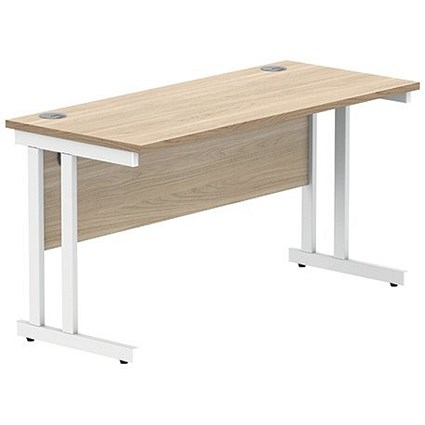 Polaris 1400mm Slim Rectangular Desk, White Cantilever Leg, Oak