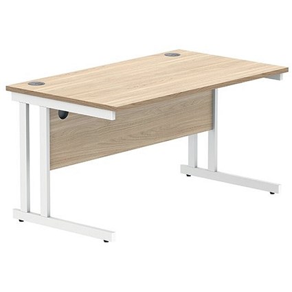 Polaris 1400mm Rectangular Desk, White Cantilever Leg, Oak