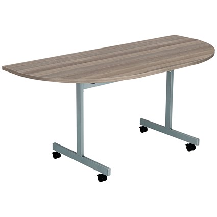 Jemini D-End Tilt Table 1400x700x720mm Grey Oak/Silver