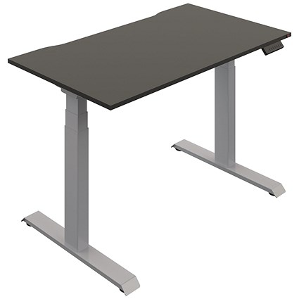 Okoform Height-Adjustable Heated Desk, Silver Leg, 1400mm, Black