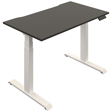 Okoform Height-Adjustable Heated Desk, White Leg, 1600mm, Black
