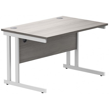 Polaris 1200mm Rectangular Desk, White Cantilever Leg, Grey Oak