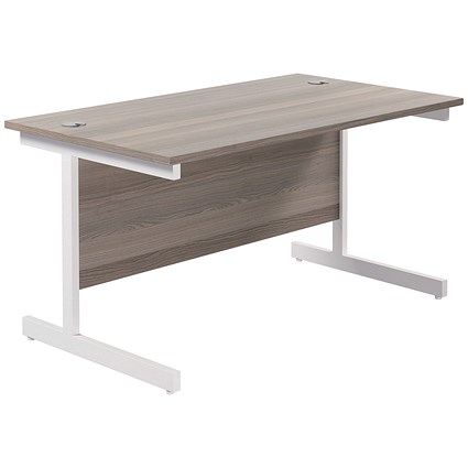 Jemini Rectangular Desk, 1400mm Wide, White Cantilever Legs, Grey Oak Jemini Rectangular Desk, 1400mm Wide, White Cantilever Legs, Grey Oak