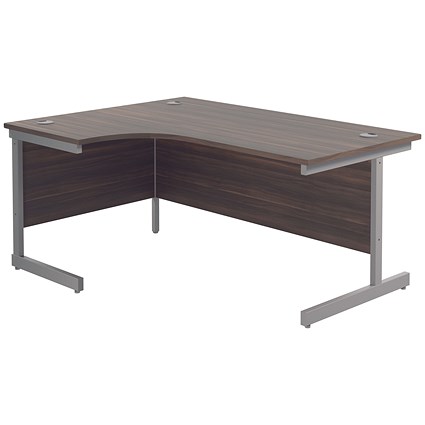 First 1600mm Corner Desk, Left Hand, Silver Cantilever Legs, Grey Oak, With 3 Drawer Desk High Pedestal