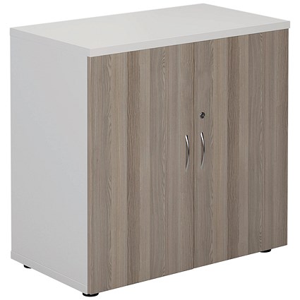 Jemini Two Tone Low Wooden Cupboard, 1 Shelf, 800mm High, White and Grey Oak