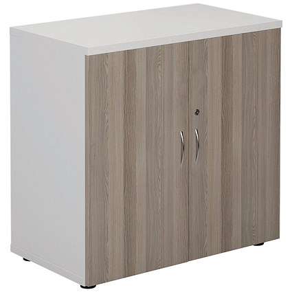 Jemini Two Tone Low Wooden Cupboard, 1 Shelf, 800mm High, White and Grey Oak