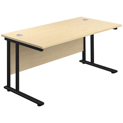 Jemini 1200mm Rectangular Desk, Black Double Upright Cantilever Legs, Maple