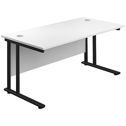 Jemini 1200mm Rectangular Desk, Black Double Upright Cantilever Legs, White