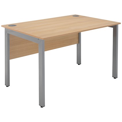 Serrion 1200mm Rectangular Desk, Silver Goal Post Legs, Oak