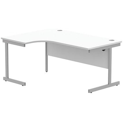 Astin 1600mm Corner Desk, Left Hand, Silver Cantilever Legs, White
