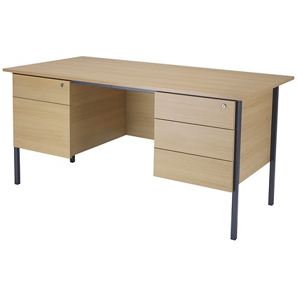 Serrion 1500mm Rectangular Desk with 2 attached Pedestals, Black Straight Legs, Oak