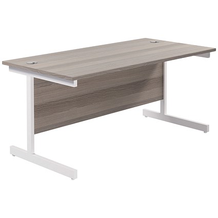 Jemini Rectangular Desk, 1800mm Wide, White Cantilever Legs, Grey Oak