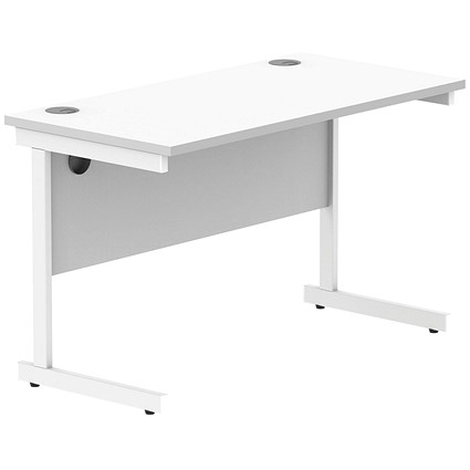 Polaris 1200mm Slim Rectangular Desk, White Cantilever Leg, White