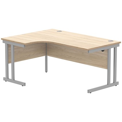 Polaris 1600mm Corner Desk, Left Hand, Silver Cantilever Leg, Oak