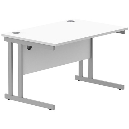 Polaris 1200mm Rectangular Desk, Silver Cantilever Leg, White