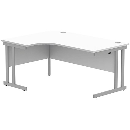 Polaris 1600mm Corner Desk, Left Hand, Silver Cantilever Leg, White