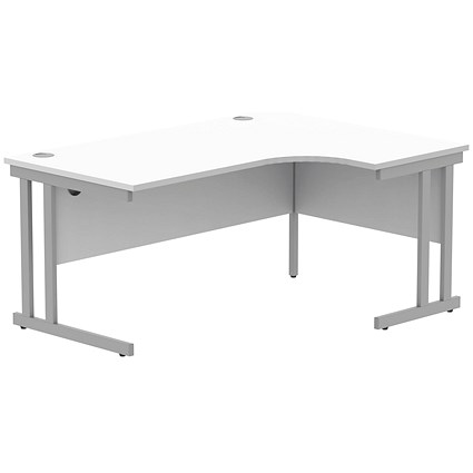 Polaris 1600mm Corner Desk, Right Hand, Silver Cantilever Legs, White