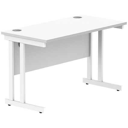 Polaris 1200mm Slim Rectangular Desk, White Cantilever Leg, White