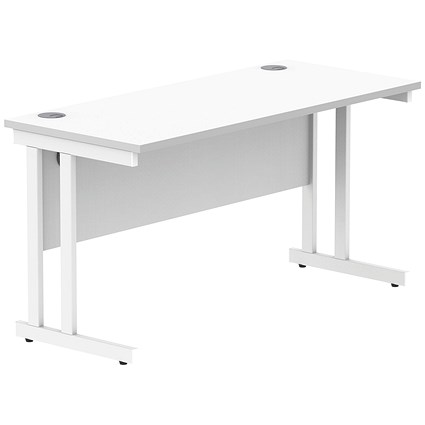 Polaris 1400mm Slim Rectangular Desk, White Cantilever Leg, White