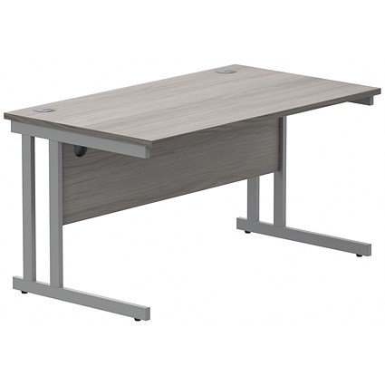 Polaris 1400mm Rectangular Desk, Silver Cantilever Leg, Grey Oak