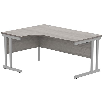 Polaris 1600mm Corner Desk, Left Hand, Silver Cantilever Leg, Grey Oak