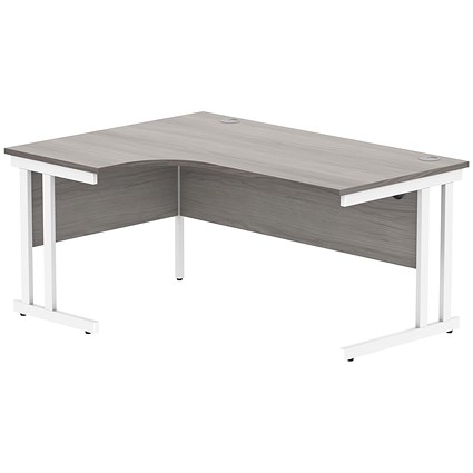 Polaris 1600mm Corner Desk, Right Hand, White Cantilever Legs, Grey Oak