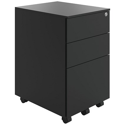 Jemini Contract 3 Drawer Steel Mobile Desk Pedestal, Black