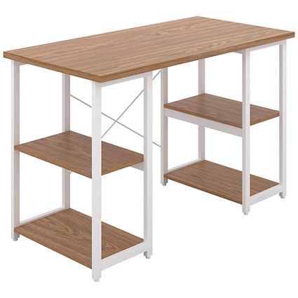 Soho Desk with Straight Shelves Oak/White Leg