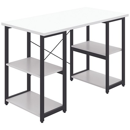Soho Desk with Straight Shelves White/Black Leg