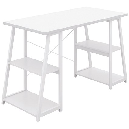 Soho Desk with Angled Shelves, 1200mm, White Top, White Leg