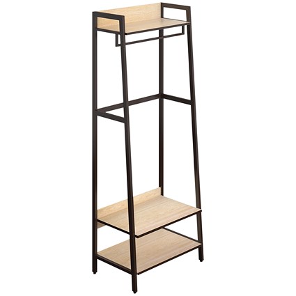Coat Stand H1690mm with Rail 3 Shelves Oak/Brown Metal