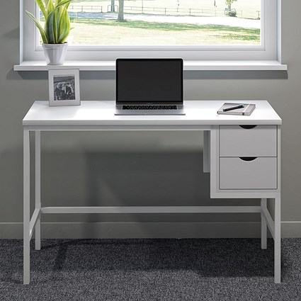Computer Desk White W1200mm 2 Drawers White Legs