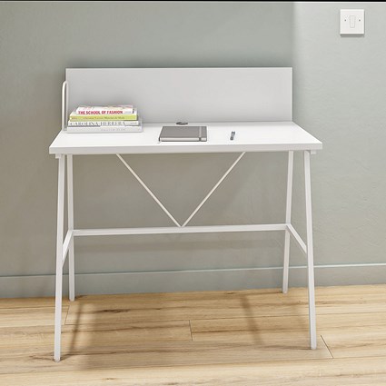 Computer Desk W1000mm with Backboard White/White Legs
