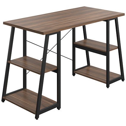 Soho Desk with Angled Shelves, 1200mm, Walnut Top, Black Leg