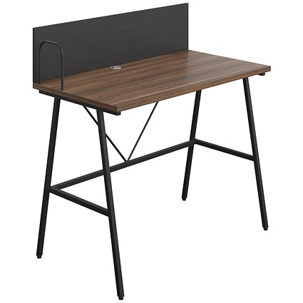 Soho Desk with Backboard, 1000mm, Walnut Top, Black Leg