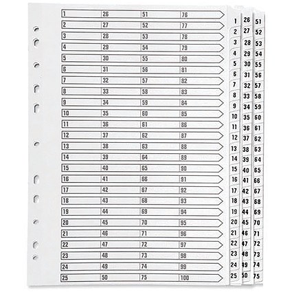 Q-Connect Reinforced Board Index Dividers, 1-75, Clear Tabs, A4, White