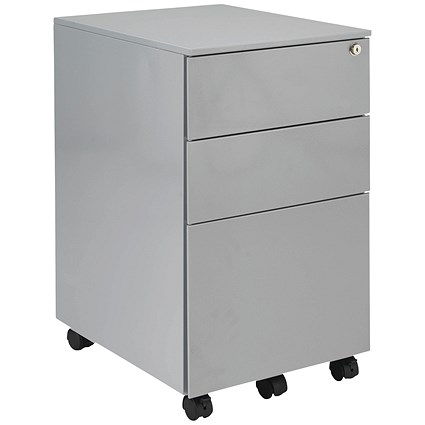 First 3 Drawer Steel Under Desk Pedestal, Silver