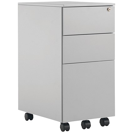 First 3 Drawer Slimline Steel Under Desk Pedestal, Silver First 3 Drawer Slimline Steel Under Desk Pedestal, Silver