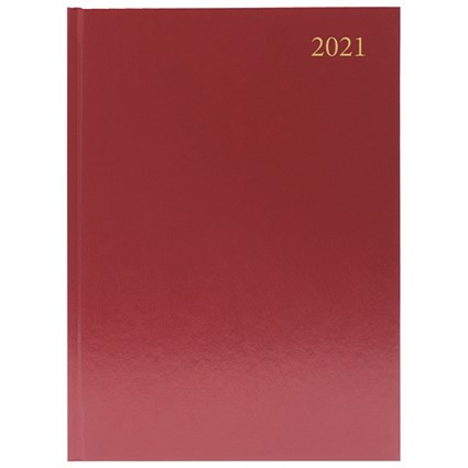 Desk Diary Day Per Page A4 Burgundy 2021