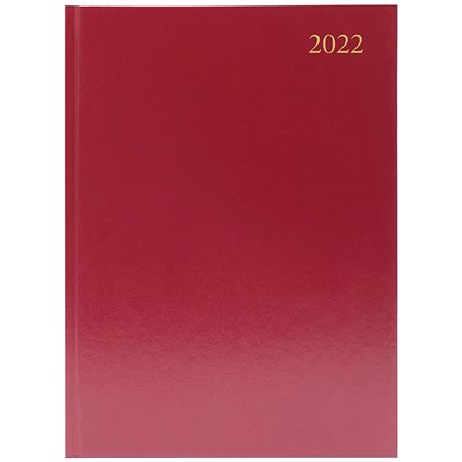 Desk Diary Day Per Page A4 Burgundy 2022