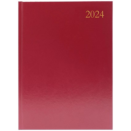 Q-Connect A4 Desk Diary, Day Per Page, Burgundy, 2024