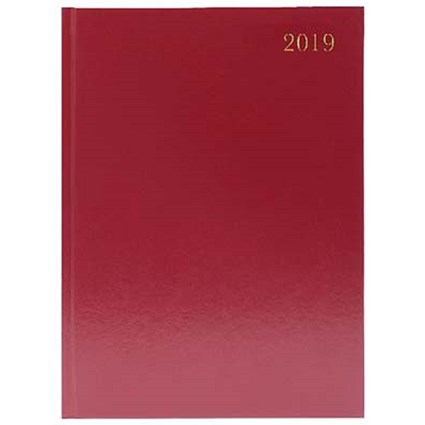 Desk Diary 2019 / 2 Days Per Page / A4 / Burgundy