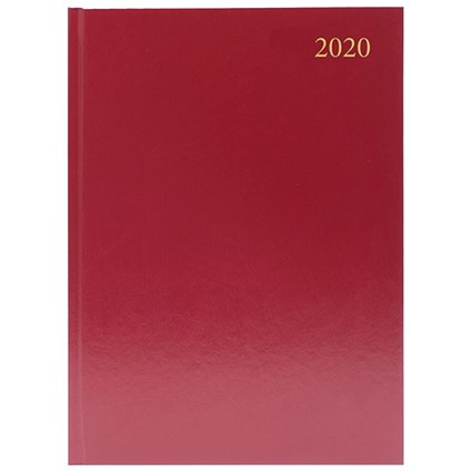 2020 Diary A4, 2 Days Per Page, Burgundy