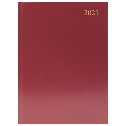 Desk Diary 2 Days Per Page A4 Burgundy 2021