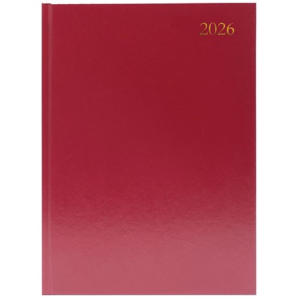 5 Star A4 Desk Diary, 2 Days Per Page, Burgundy, 2026 5 Star A4 Desk Diary, 2 Days Per Page, Burgundy, 2026