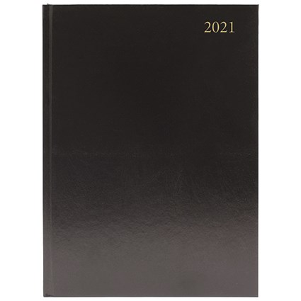 Desk Diary 2 Days Per Page A4 Black 2021