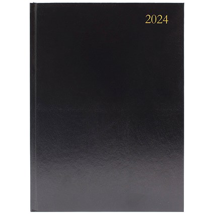 Q-Connect A4 Desk Diary, 2 Days Per Page, Black, 2024