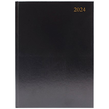 Q-Connect A4 Desk Diary, Week To View, Black, 2024