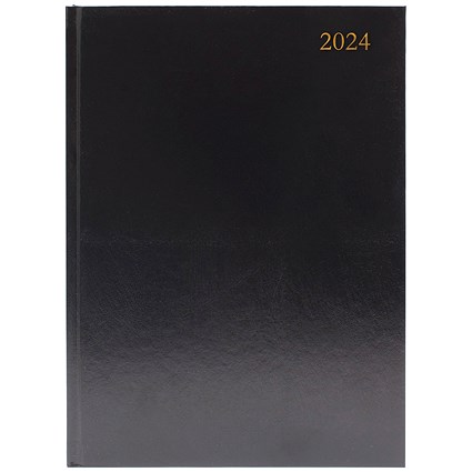 Q-Connect A4 Desk Diary, Week To View, Black, 2024