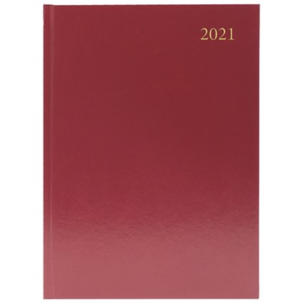 Desk Diary 2 Days Per Page A5 Burgundy 2021